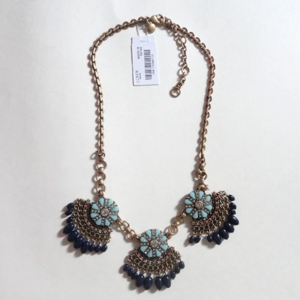 $525 Lot of 10 Necklaces - JCREW Statement Blue Fan Fringe Flower Floral Beaded